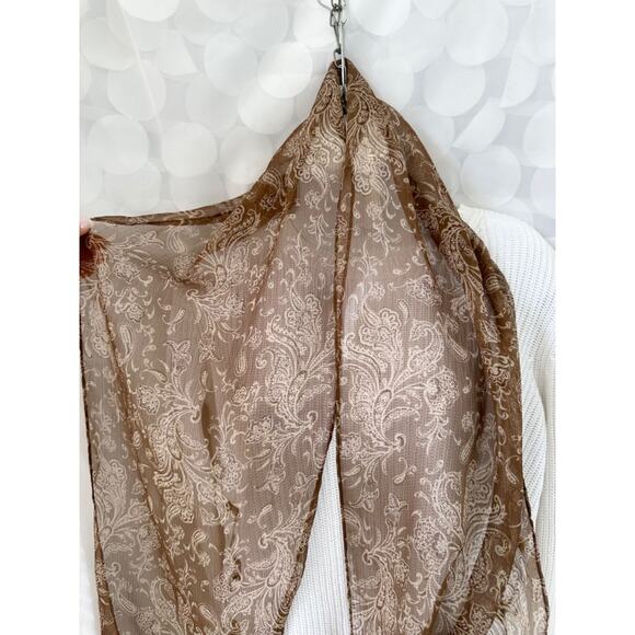 Vintage 80's Ralph Lauren 100% SILK paisley Brown Beige scarf Classic JAPAN - Picture 6 of 6